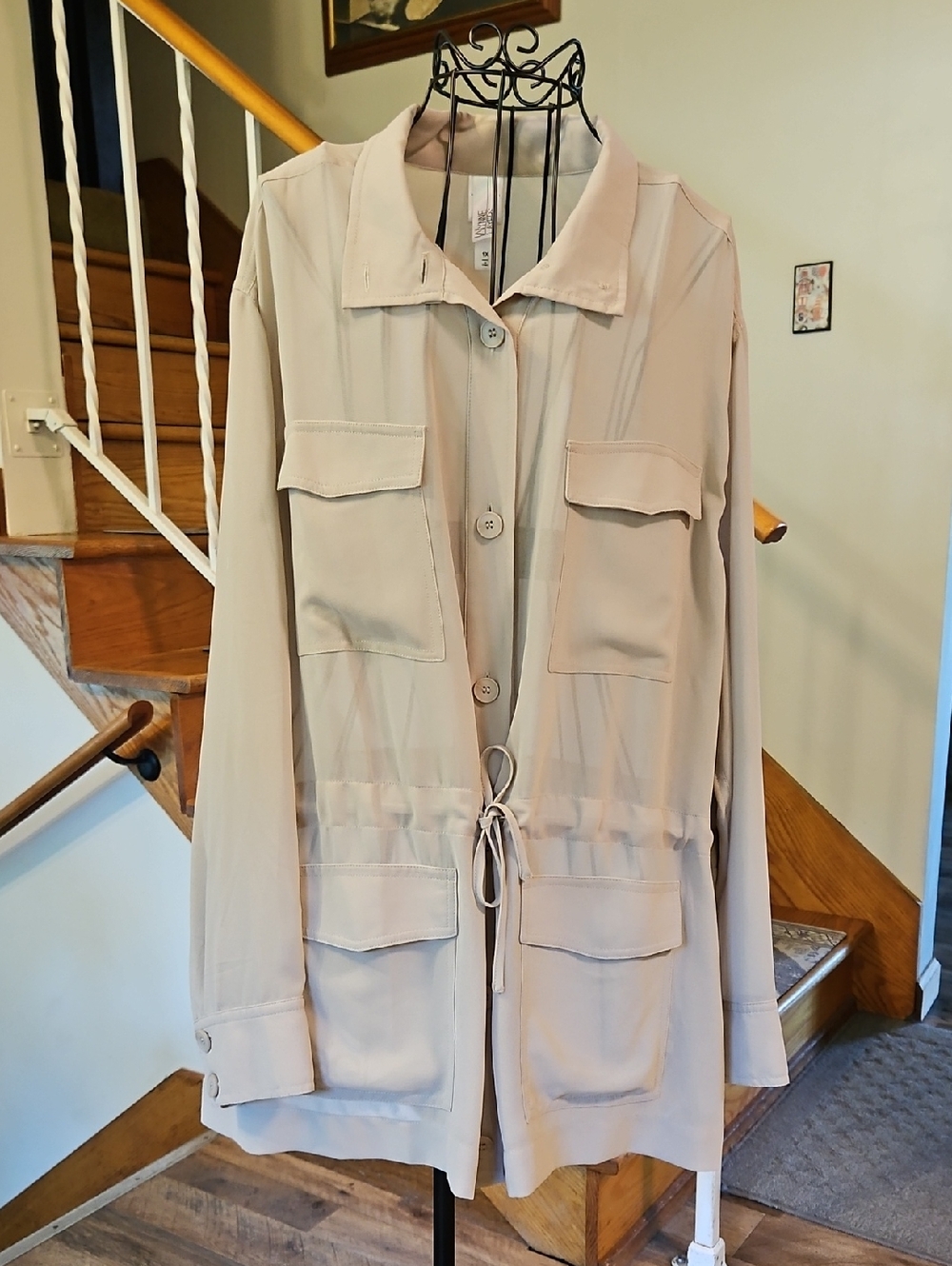 👚Wynne Layers Sheer  Beige Drawstring Utility Blouse